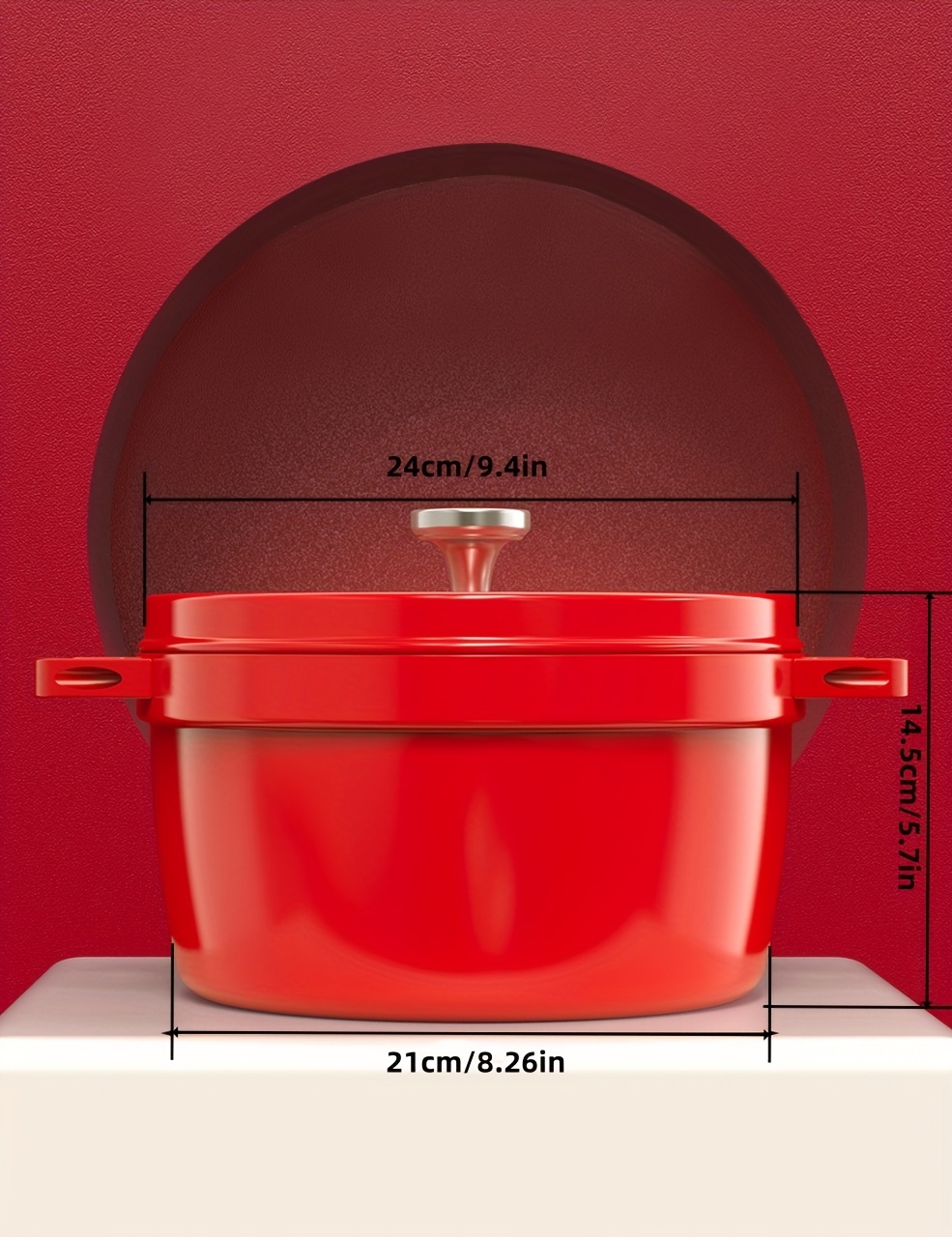 1pc red cast iron dutch oven 9 4in 24cm non stick multi purpose pot 4l for gas electric stove kitchen cookware details 1