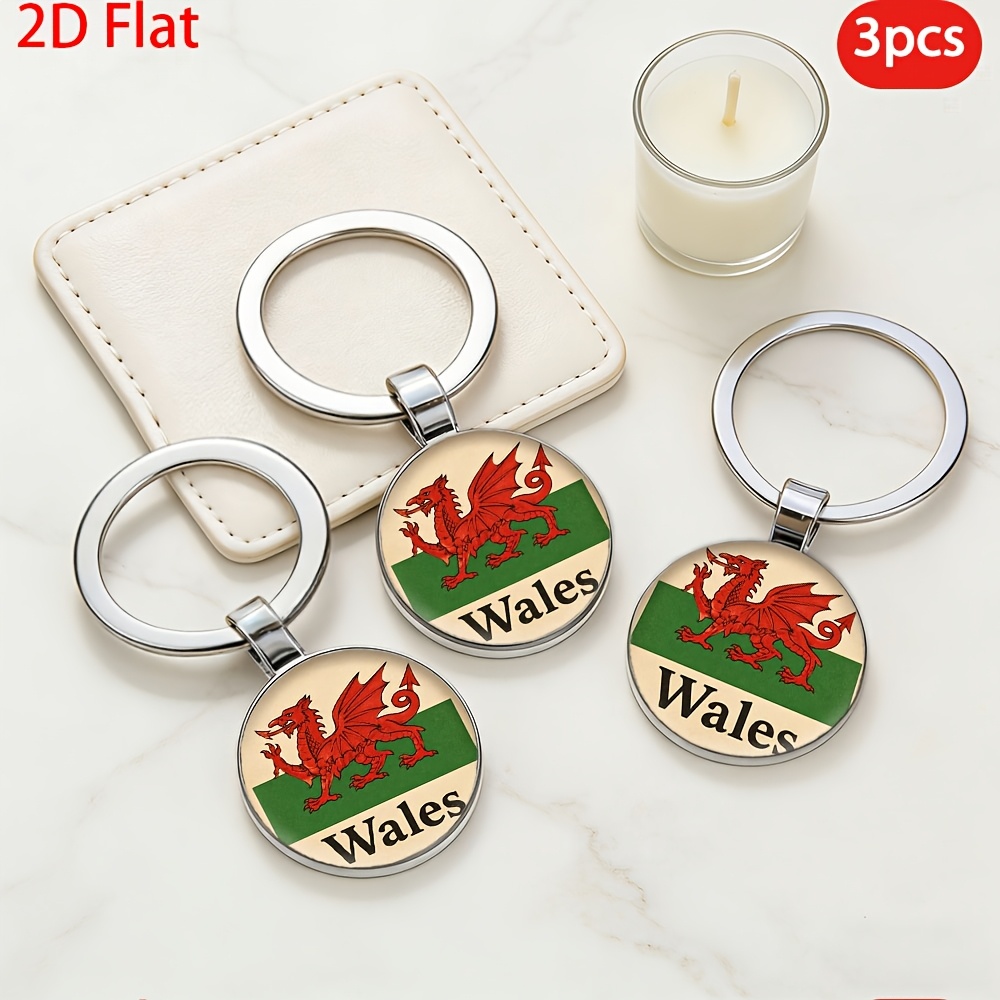 TEMU 2d Flat, 3pcs, Keychains And Keychains, Welsh Dragon Flag, Pattern Key Pendant, Suitable For, Keys, Car Decoration, Key Storage, , Holiday Gift,