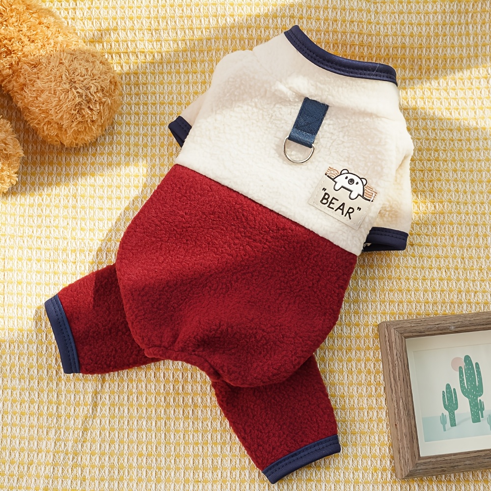 TEMU Cozy Fleece Pet Jumpsuit For Small To Medium - Warm Winter/fall Onesie, Easy Pullover Design
