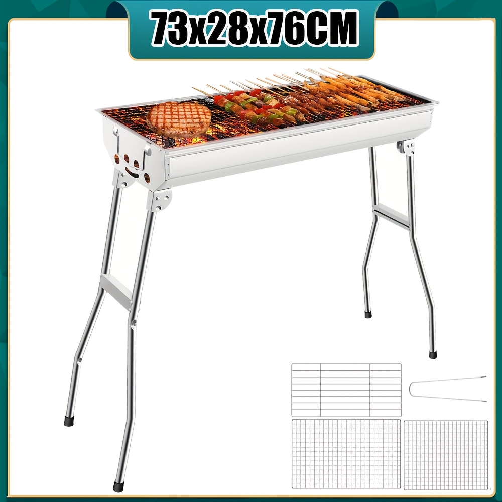 Image of Stainless Steel Grill, 73x28x76cm Outdoor Thickened Grill, Small Household One-second Folding Carbon Skewer Stove, Kitchen Supplies, Kitchen Additions, Bbq Additions