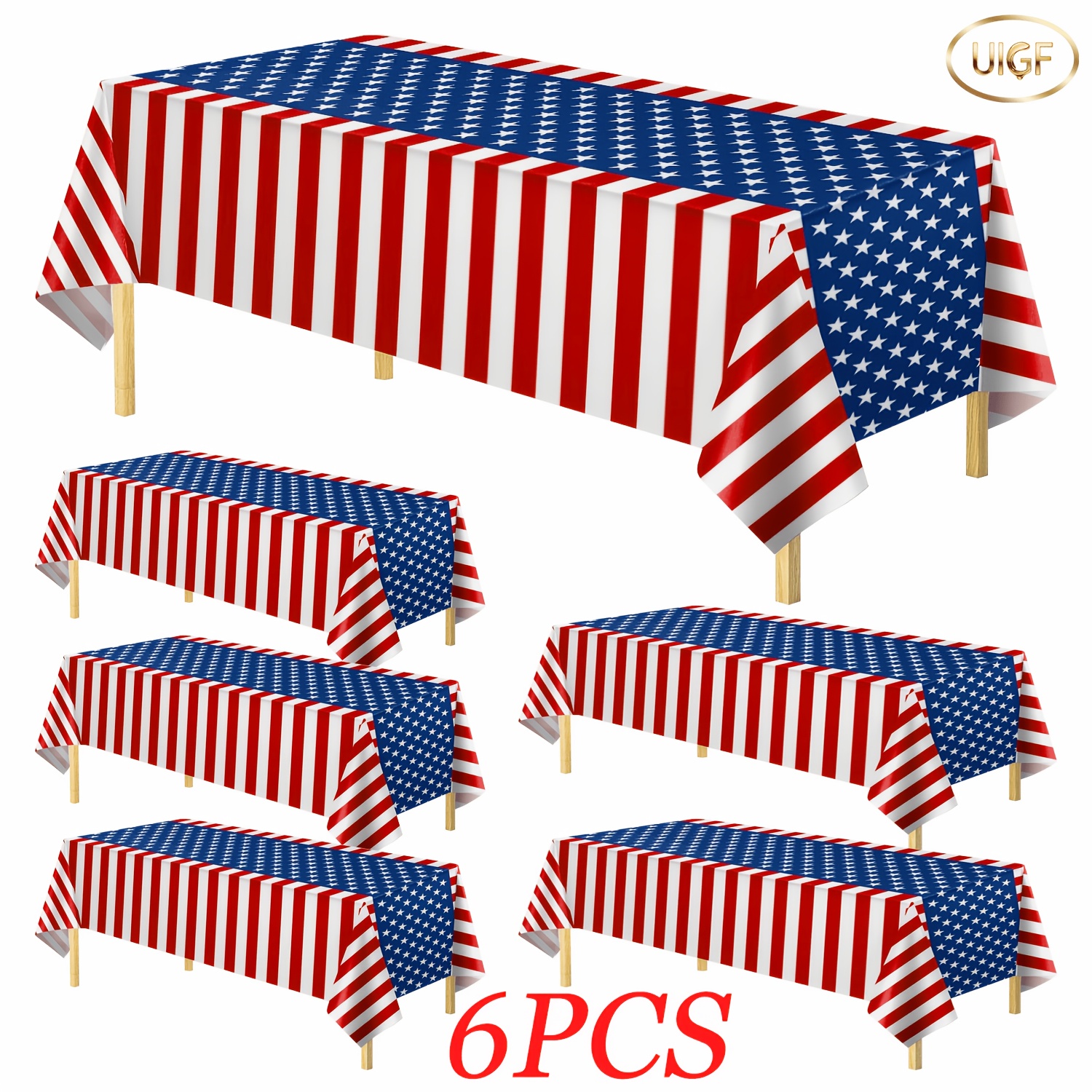 TEMU Uigf-6pcs Red And White Striped Printed Tablecloth, July 4th Anniversary Plastic Tablecloth, 54 X 108 Inches Disposable Rectangular Tablecloth,