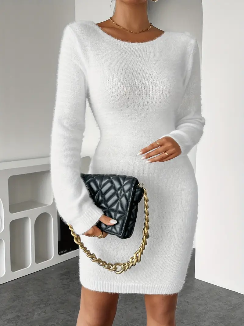 womens elegant plush dress long sleeve ribbed boat neck h - Temu womens elegant plush dress long sleeve ribbed boat neck h - Temu