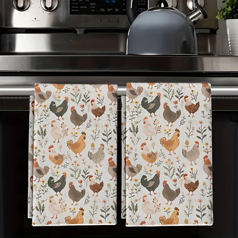 E-shop 2-teiliges Handtuch-Set mit floralem Hahn-Motiv, moderne saugfähige Geschirrtücher, - Back-Geschirrtücher, Spülschwämme, Handtücher,