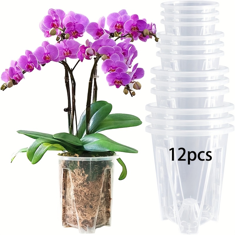 Image of Orchid Pots 12pcs - 3 Each Of 3.9, 4.7, 5.5 And 6.2 Inch, Clear Orchid Pots With Holes For Repotting, Plastic Orchid Pot For Indoor Outdoor