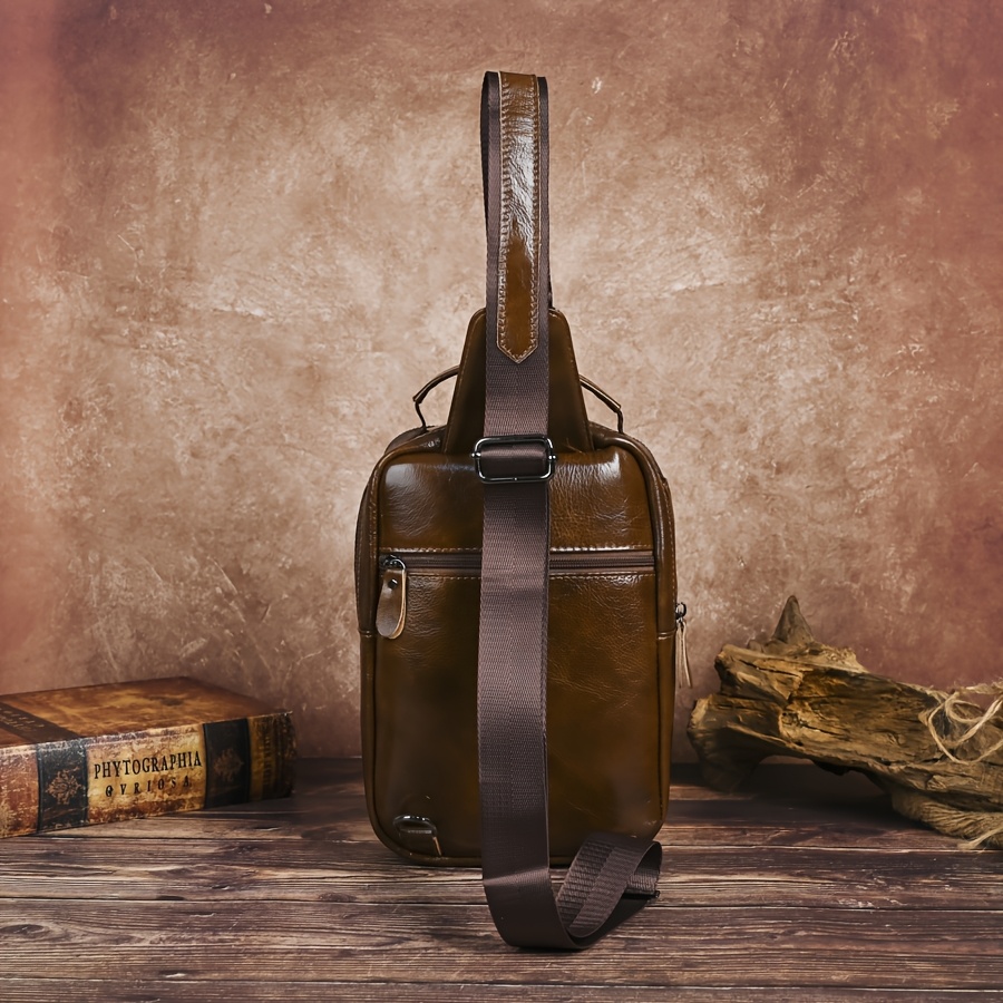 Men's Genuine Leather Chest Bag, First Layer Cowhide Design