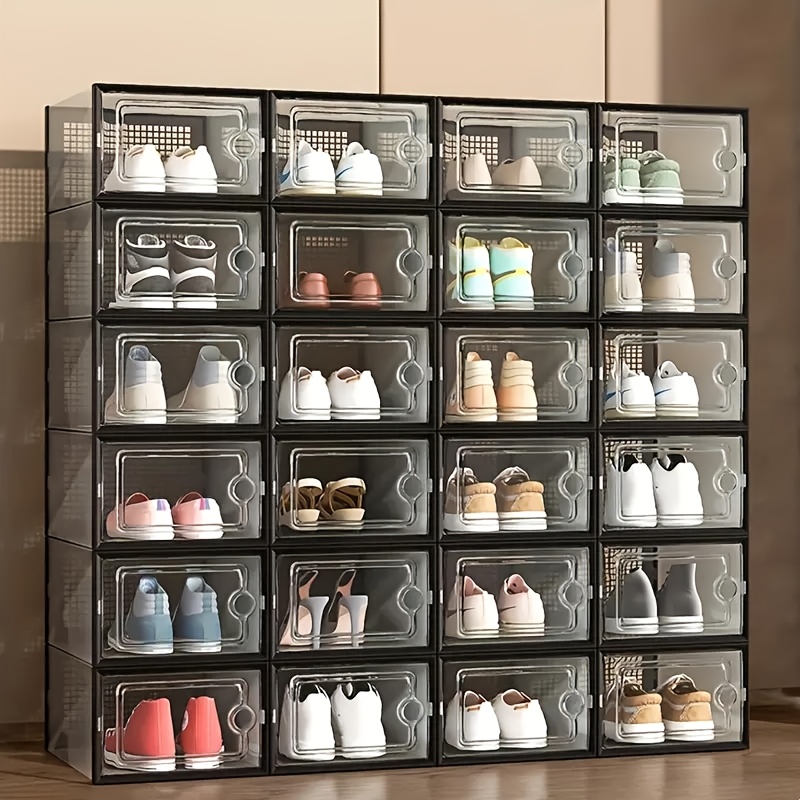 

6/12 Transparent Shoe Boxes With , Foldable And Stackable Shoe Racks, Plastic Sports Shoe Containers, Space Saving Storage Organizer, Used For Foyer, Bedroom, Home, Dormitory, And Ramadan Decoration