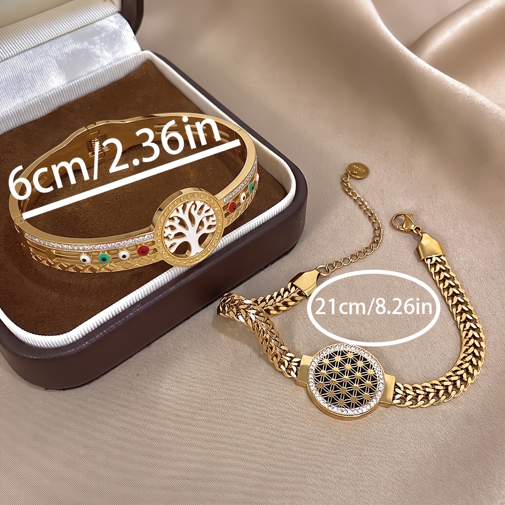 2pcs Unisex 18K Golden Plated Bracelet and Bangle Set, Artistic Style