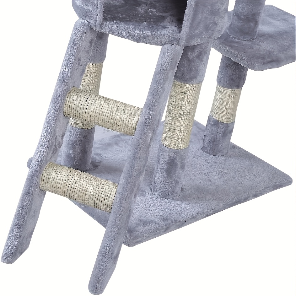 Stâlp pentru pisici de interior de 140 cm | Stâlp de zgâriat pentru pisicii cu mai multe niveluri pentru pisoi cu stâlpi de zgâriat, rampă, coșuri, orificiu spațios pentru pisici și jucărie suspendată cu pompom, gri deschis, material lemnos de IKUNQUAN
