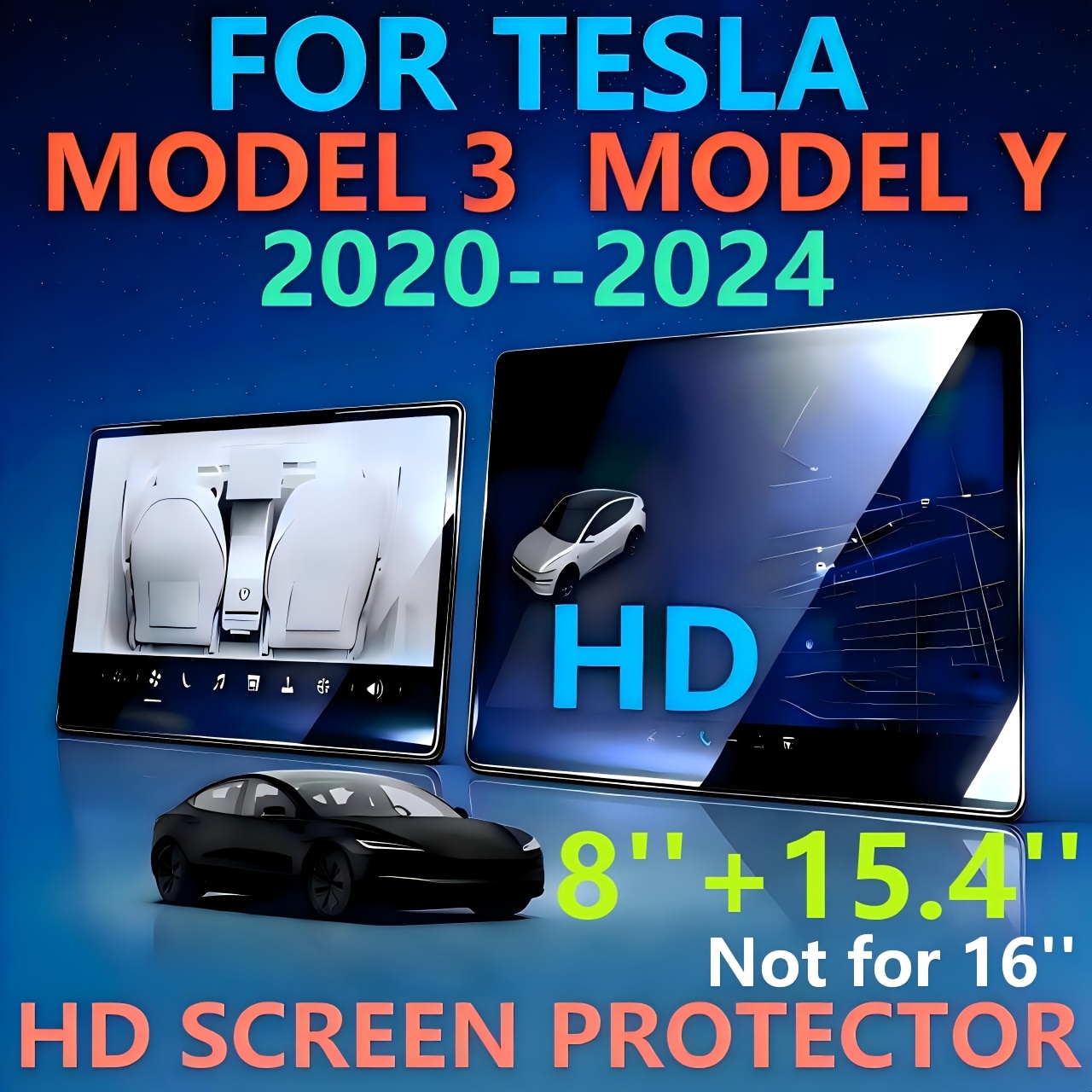 TEMU 2pcs/1set For Model 3 For Model .4-inch Featuring 2020-2024 15.4-inch (not For 16-inch) Front And 8-inch Rear Touchscreen Screen