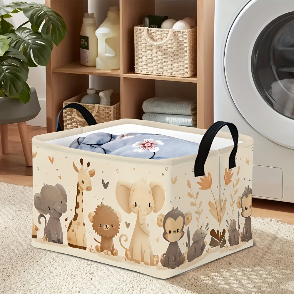 TEMU 1pc, Cute Square Storage Box With Wildlife Pattern, Perfect For Seasonal Clothing And Shelf Baskets