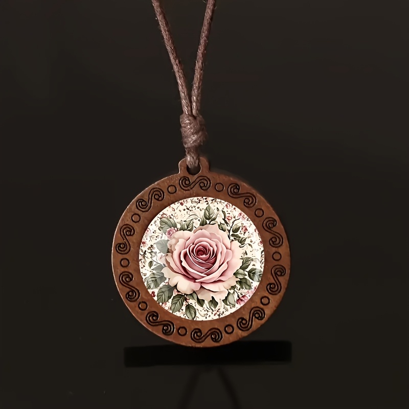 Women's Pale Pink Rosewood Vintage Necklace, Minimalist Gift
