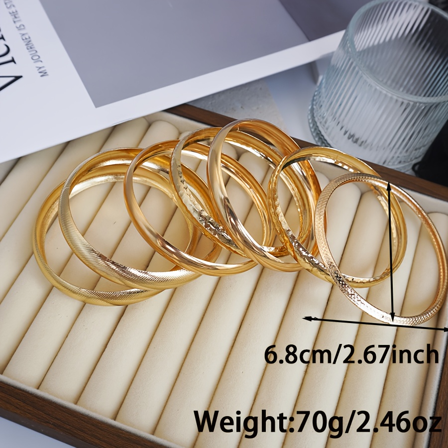7pcs Vintage Individual Wide Stackable Golden Bracelets
