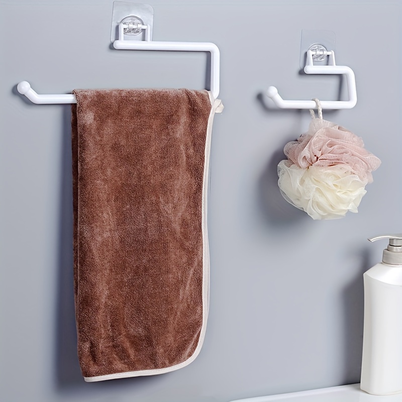 1pc 2pcs set kitchen multifunctional tissue rack bathroom non perforated towel rack bathroom plastic roll paper rack hanging rack plastic film storage rack cloth storage rack wall mounted towel rack kitchen and bathroom accessories details 3