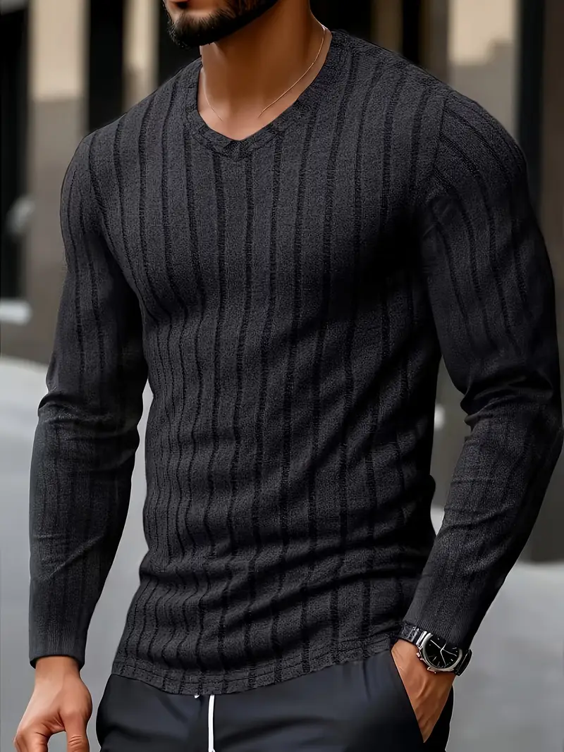 mens fashion mens t shirt autumn winter casual ribbed v neck long sleeve mens henley shirt casual wear design medium stretch fabric durable construction pullover top Product details 0