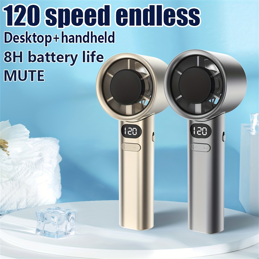 

High Velocity Wearable Mini Fan With Led Display, Usb Rechargeable Battery, 120 Speeds, Silent Turbo, Abs Material, Button Control, Indoor/outdoor Use, Cord Included - Portable Handheld/desktop Fan
