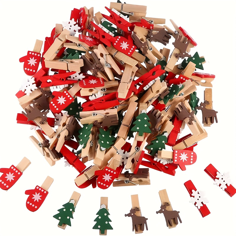 20 wooden christmas clips featuring cartoon designs
