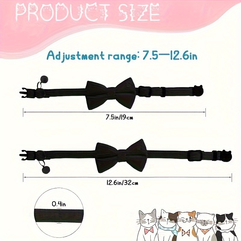 adjustable polyester pet collar with detachable bow tie and   plush choke proof safety   suitable for small to medium cats and dogs without battery Product details 1