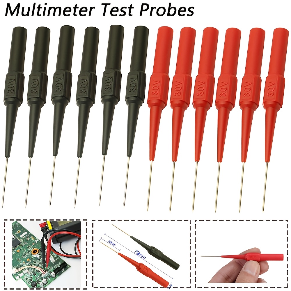 12pcs Black Red Multimeter Test Leads Back Probe - Sharp Needle Tip Micro Plug, For Banana Plug, Precision Electrical Test Probe, For Circuit Board And Automotive Electronics Repair