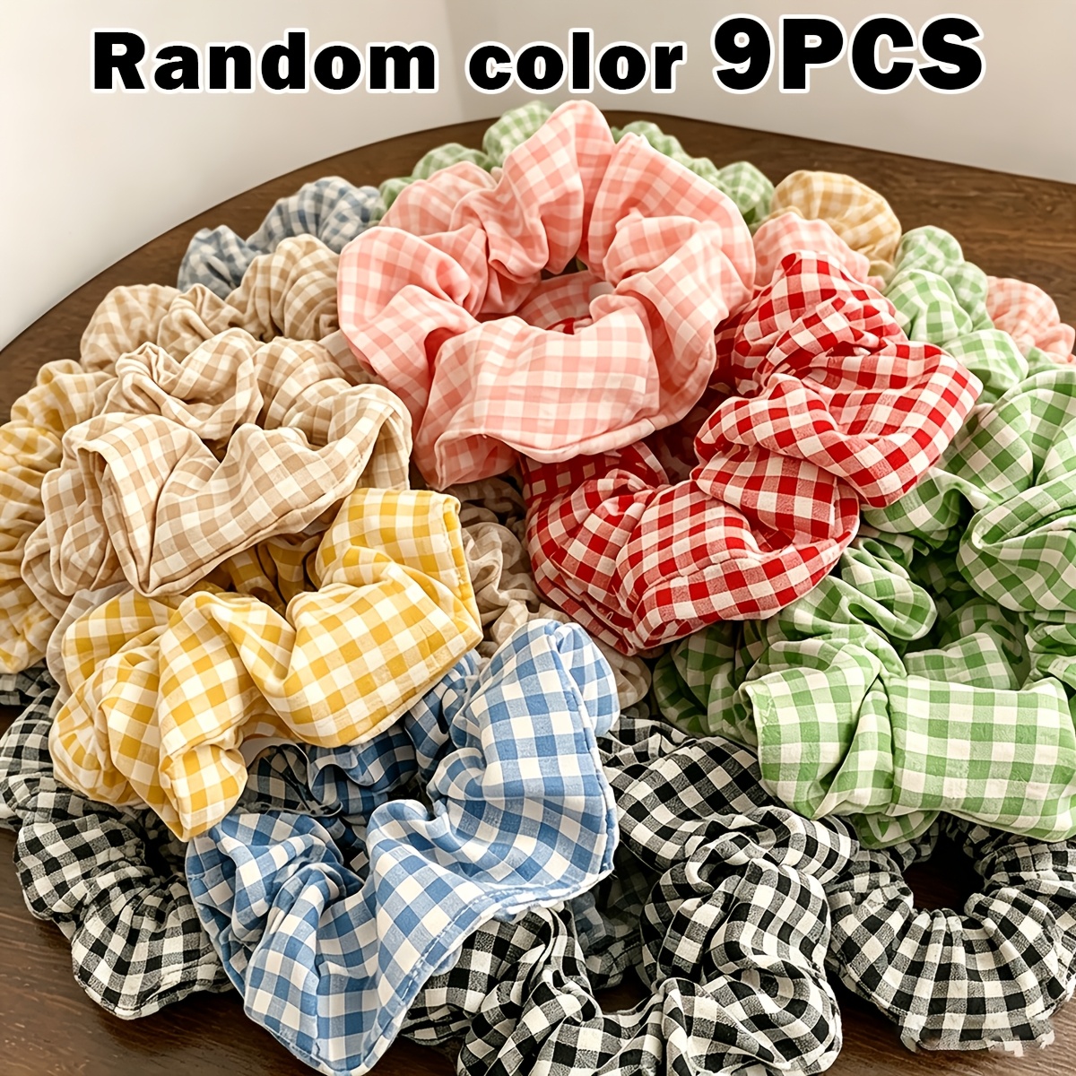 TEMU 9pcs Of Random Color Plaid Scrunchies, Fresh College Style Hair Ties, Focusing On Gentle Retro Feel, Suitable For ' Ponytails, Buns, Daily Wear,
