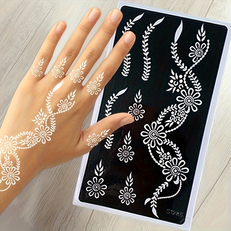 Hand Stencils for Henna Waterproof Temporary Tattoo Set of Glitter Reusable Tattoo Stencil Sticker for Hands Body Paint Diy Beach Festivals Parties Parties, and for Adult - Beauty & Health