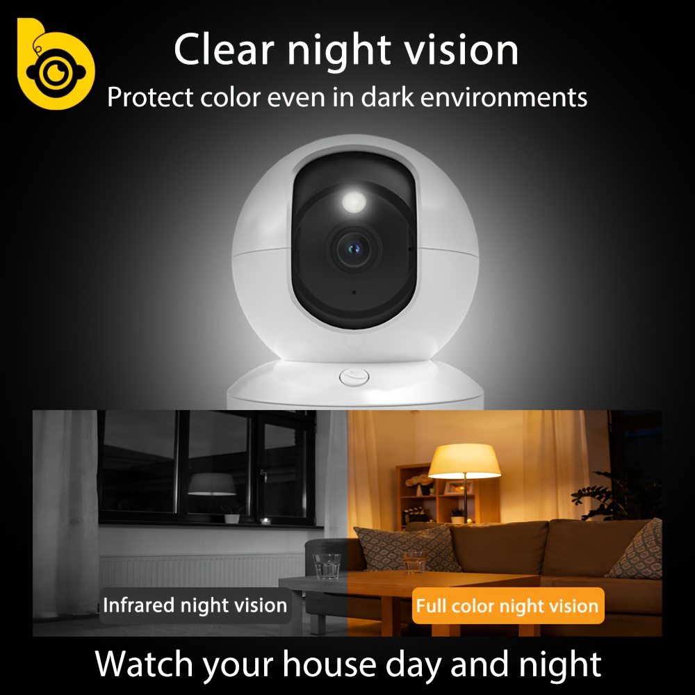 TEMU Boykeep Caméra Wi-Fi Full HD 1296P Wi-Fi Double Bande 2.4G/5G | Vue à 355° | Vision en Couleur | Audio Bidirectionnel | Détection de Mouvement &