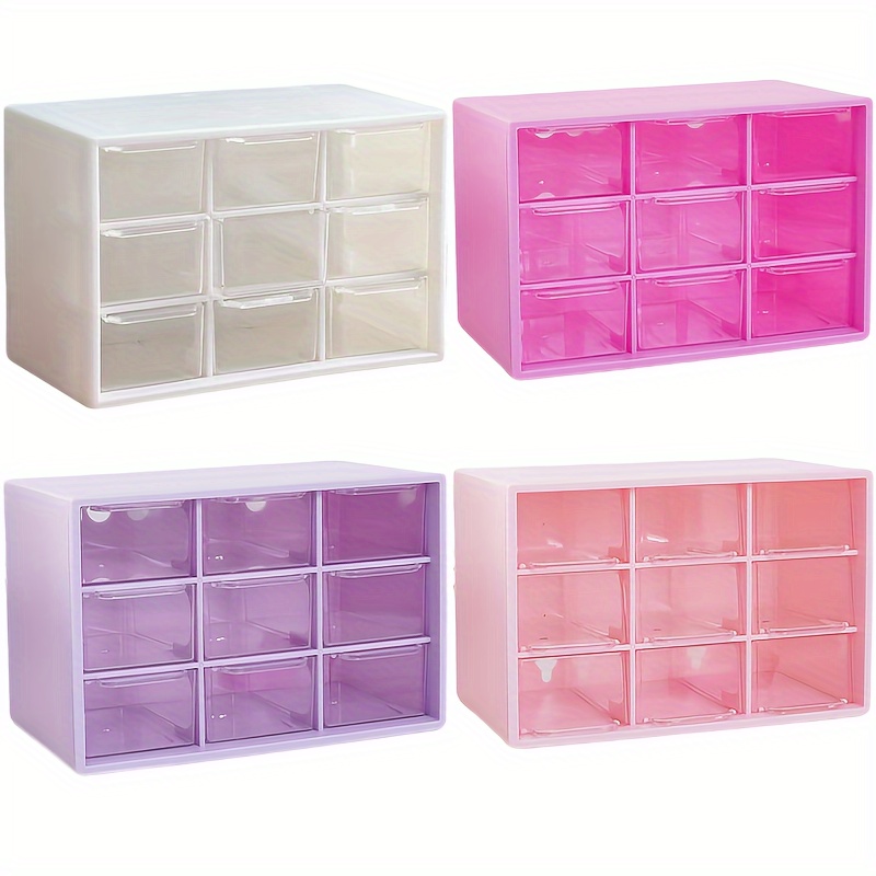 

Set Of 4 Plastic Storage Organizer Boxes With 9 Dust-proof Drawers, Desktop Stationery Holder, Cosmetic Jewelry Earring Organizer