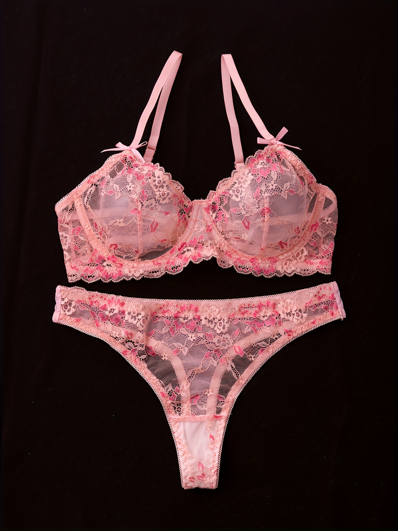 Lingerie For Women Pink Lace Bra Set Transparent Fancy Underwear 2