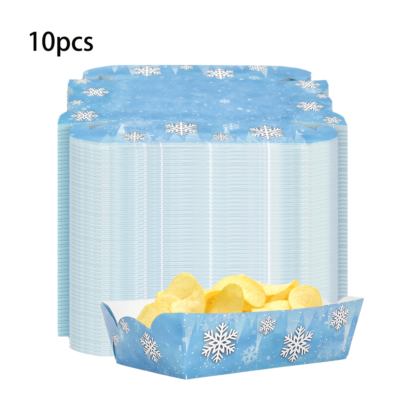 E-shop 10/ Stück Blau-Weiße Schneeflocken-Papier-Servierplatten – Stabile, stapelbare Winter--Boote & Servierteller mit abgerundeten Kanten,