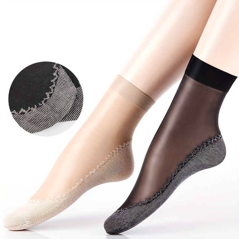 

4 Pairs Women's Sheer Ankle Socks, Non-slip Transparent Toe Protector, Breathable Nylon, Knit Fabric, Polyamide 85%, Elastane 15%, Solid Color, Hand Wash - G/m²