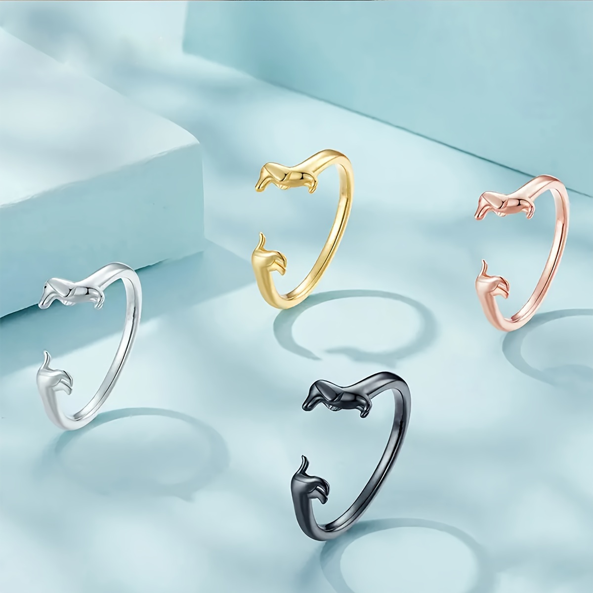 4pc Creative Dachshund Open Ring Gift Set