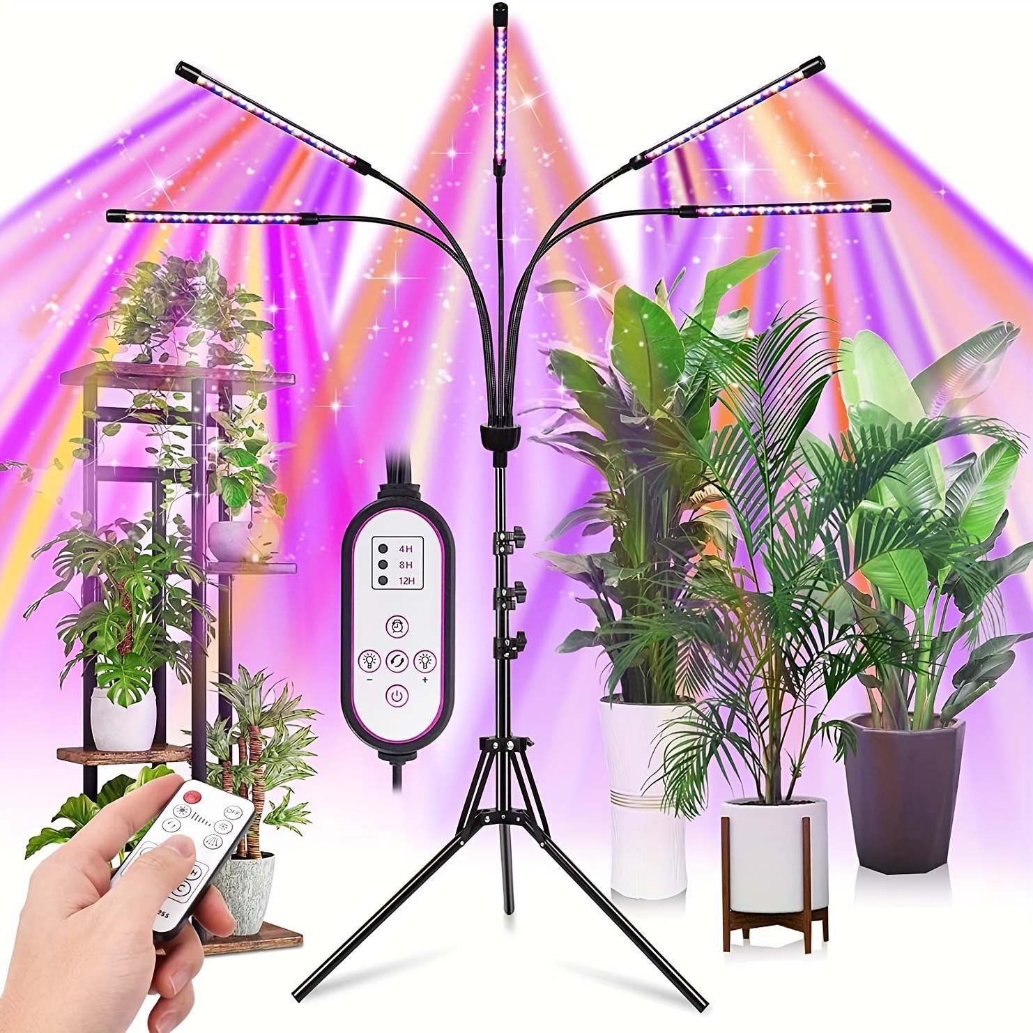 

Grow Lights For Indoor Plants, 5 Heads Red Blue White Full Plant Light With 29-61" Adjustable Tripod Stand, Indoor With Remote Control And Auto Timer Function, Wireless Remote Control, Wired Lights