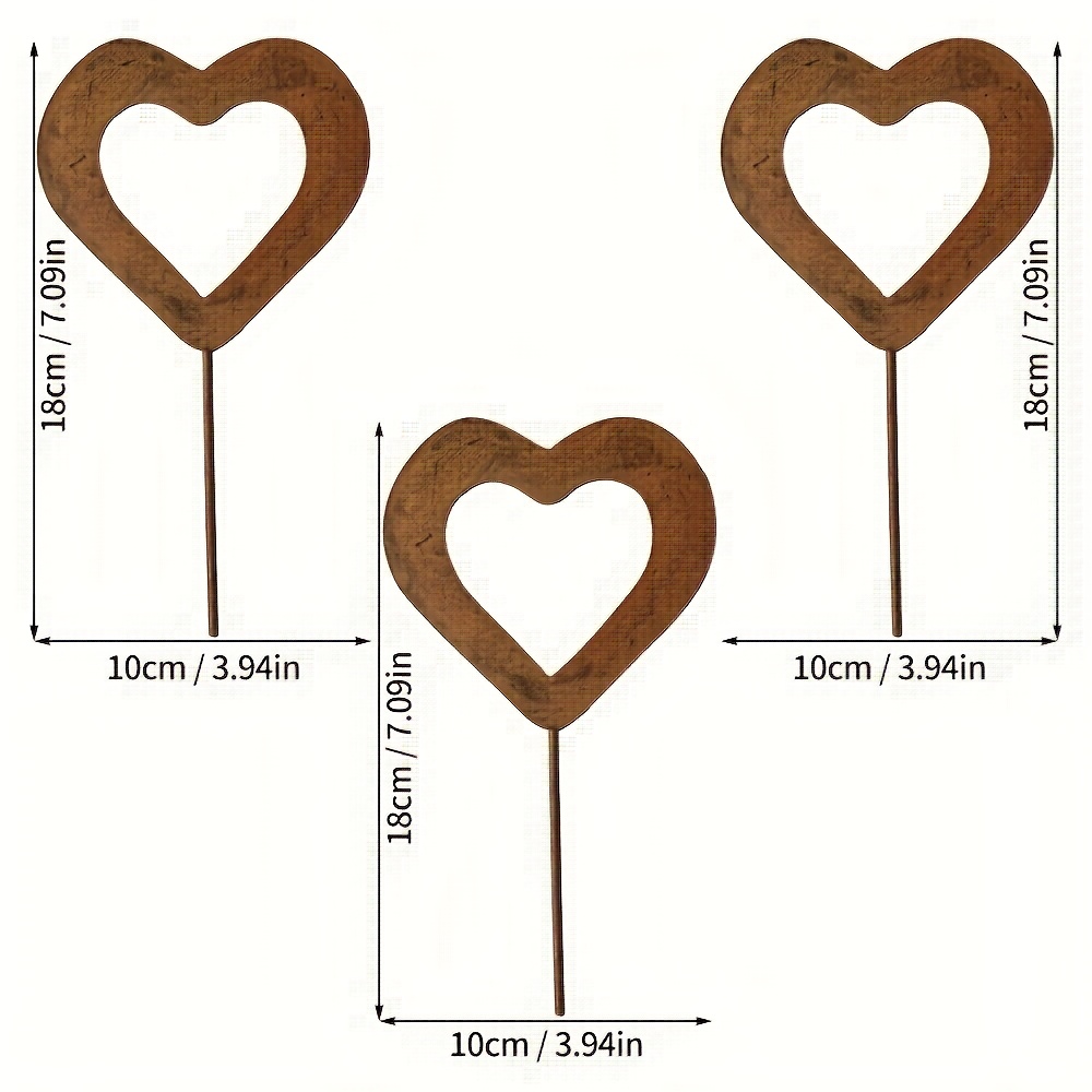 TEMU Set di 3 da Giardino a Forma di Cuore in Metallo , Trattamento di Invecchiamento in Stile Country, Decorazione Esterna, Tema e Esterno,