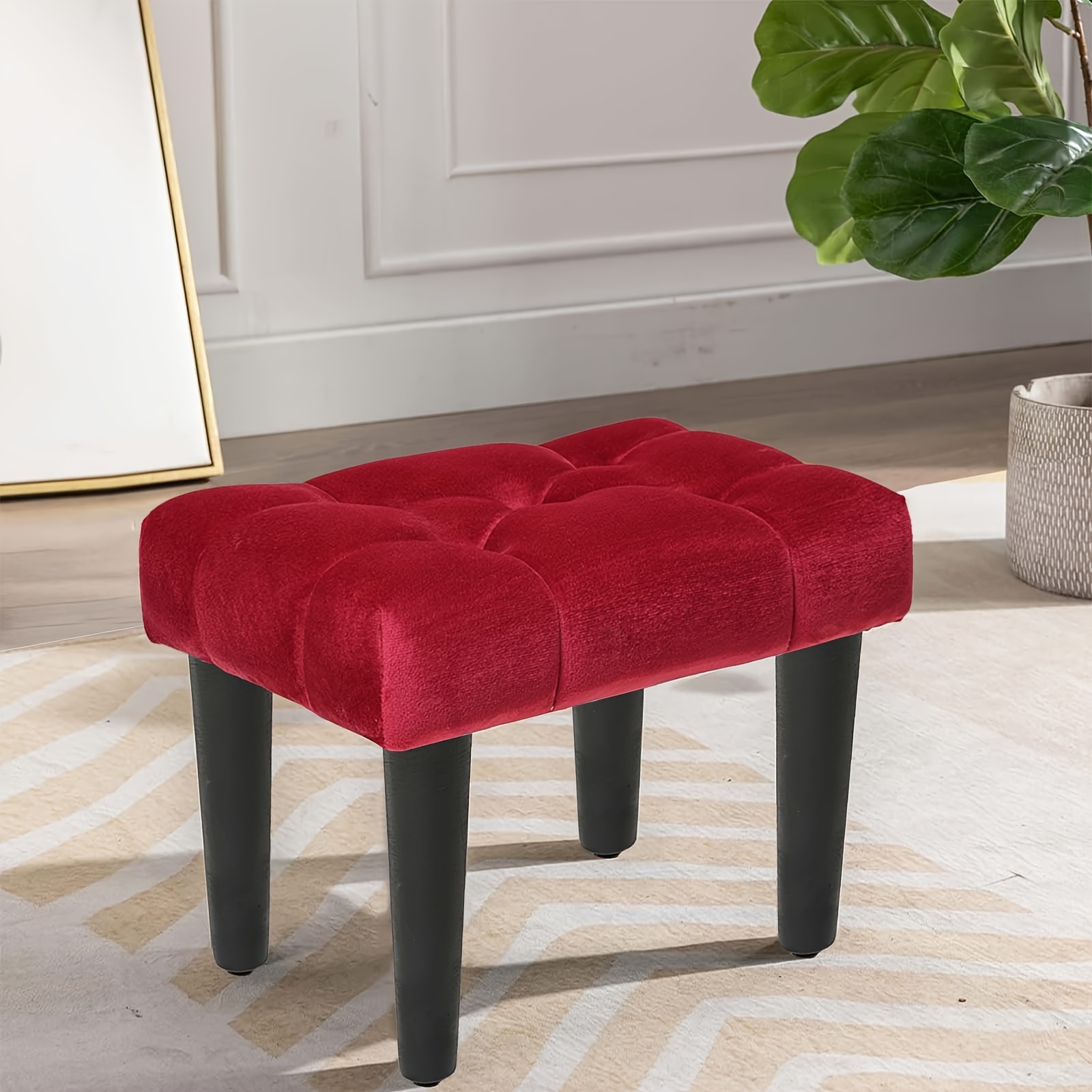 1pc small footstool ottoman   footrest ottoman with wood legs sofa footrest extra seating for living room entryway office details 4