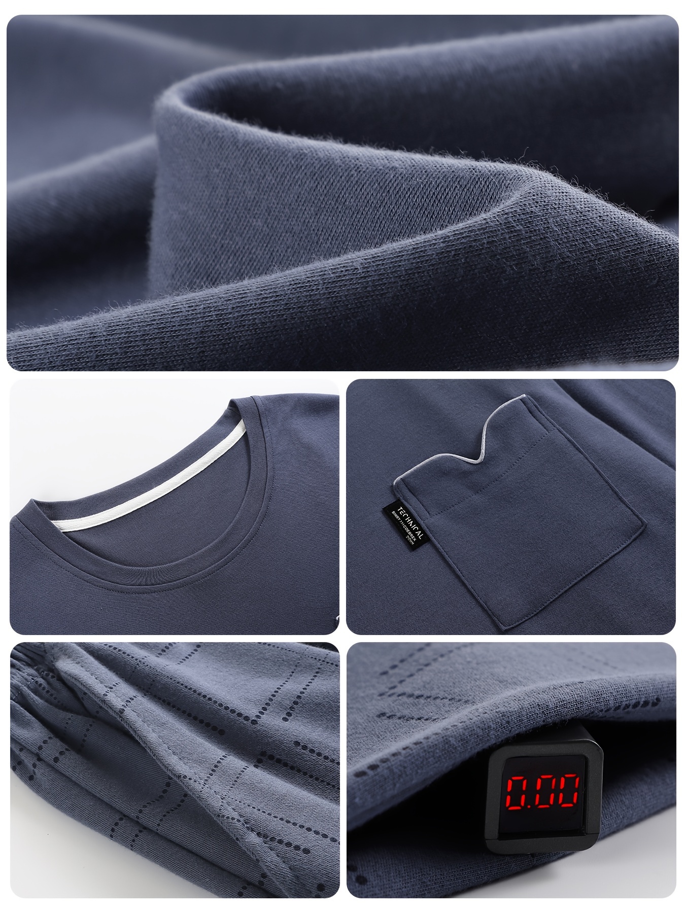 1set Men'S Casual Cotton Pajama Set, Long Sleeve Round Neck Sleepwear with Pockets, Loose Fit Knitted Pullover for Spring/Autumn - Comfortable Thin Cotton Outfit