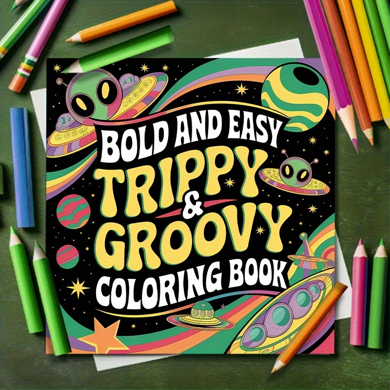 

1pc, Bold And Easy " Groovy" Coloring Book, 20 Pages, Soft Cover, Paper, Adult , Christmas, Halloween, Festivals, Friends, Colleagues, Family, School Gift, Supplies