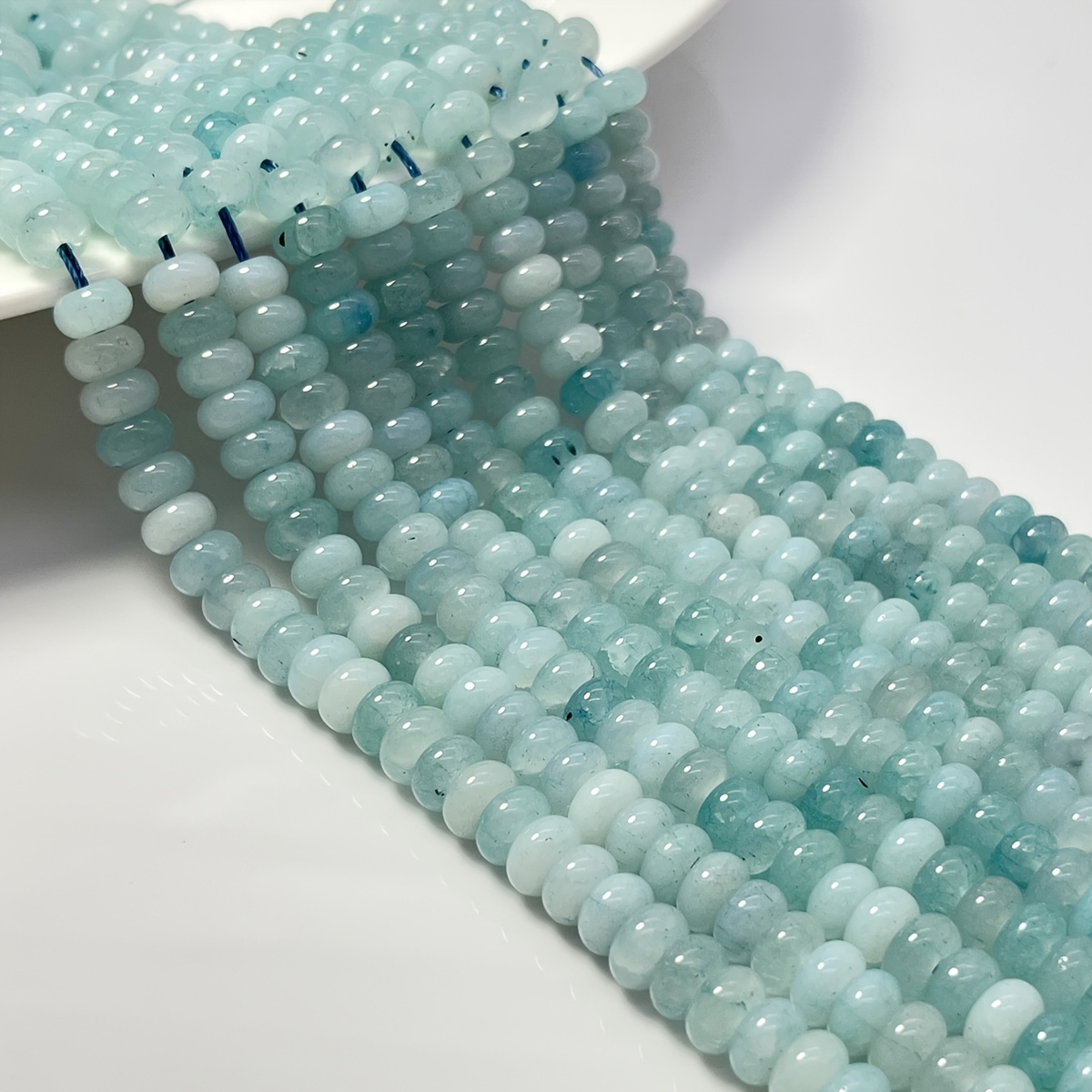 TEMU Light Lake Blue Glass Abacus Beads, Flat Round Spacer Beads, Suitable For Handmade Bracelets, Necklaces, Earrings, Phone Charms And Jewelry