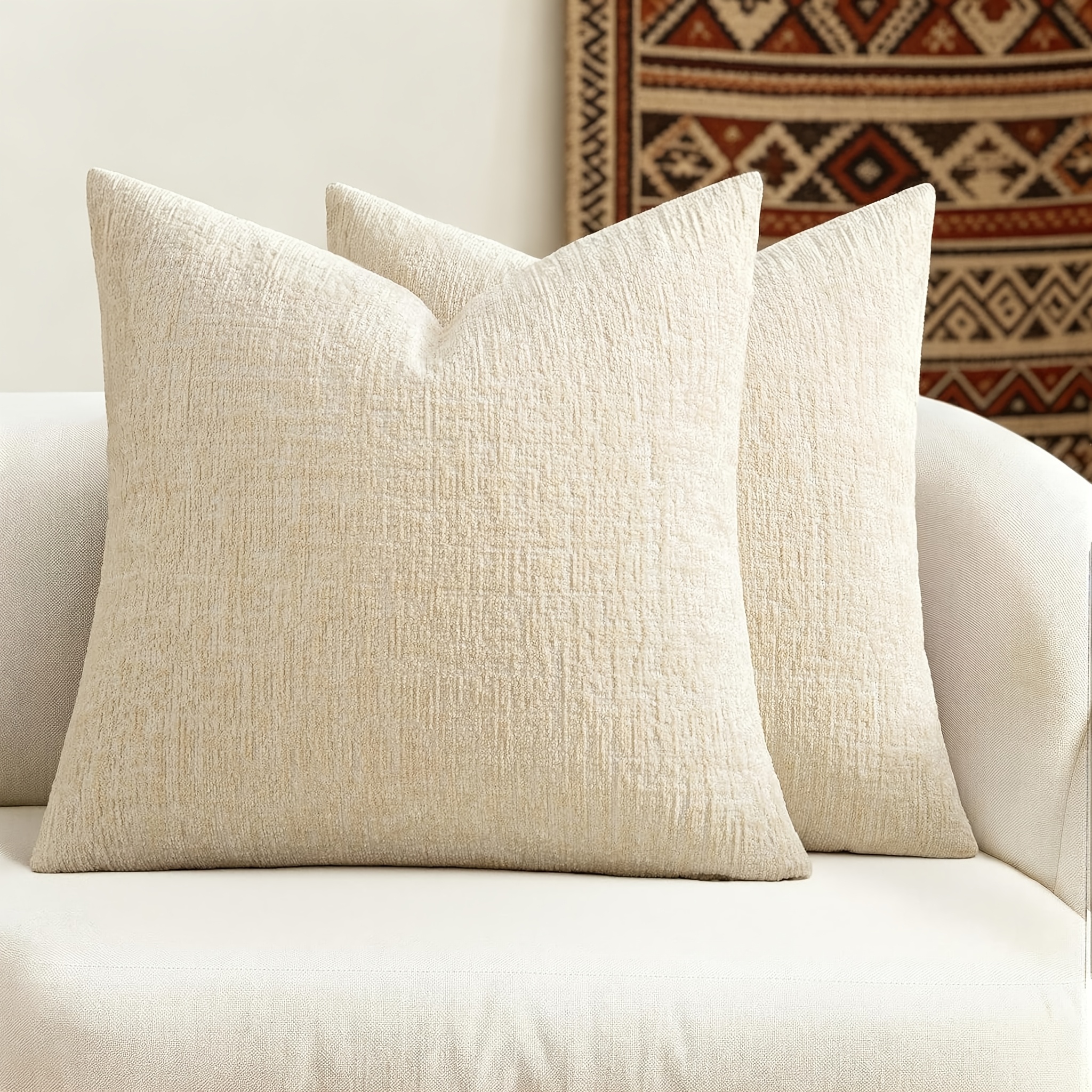 TEMU Lot de 2 housses de coussin Bocwre Bohème en chenille - Taies d'oreiller à texture douce pour canapé-lit et chaise, fermeture éclair, style