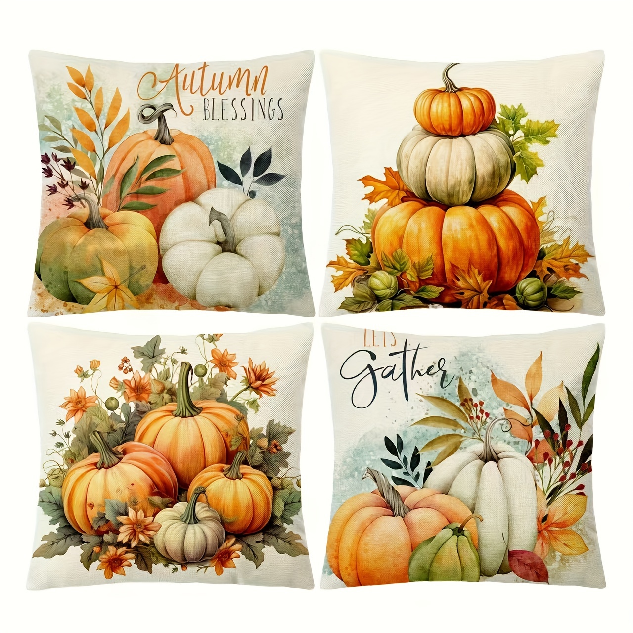 

4pcs Set Thanksgiving Linen - Zippered, Washable, For Sofa & Decor, ( Inserts Not Included)