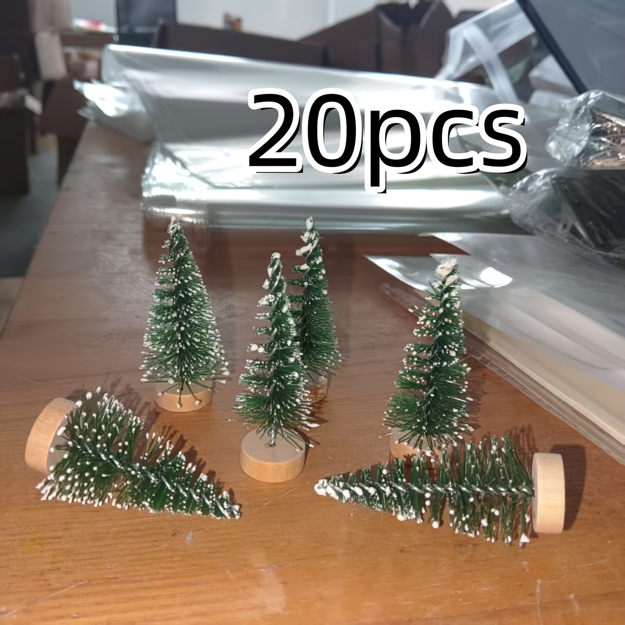 Temu – TEMU 20pcs Christmas Trees – Artificial Christmas Brush Trees Christmas, Sisal Snow Trees With Wooden Base Christmas Decoration Christmas Party Home