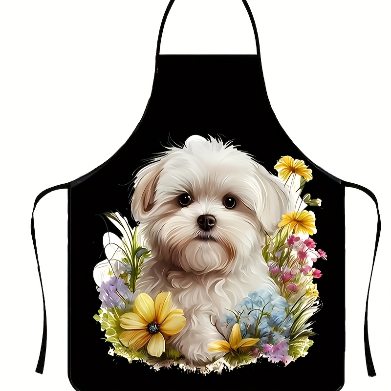 

Cute Dog Print Apron, Polyester Kitchen Apron For Home, Party, Bbq, Baking, Florist, Waterproof 3d Printed, Woven Fabric, Poly Cover, Home Kitchen Supplies