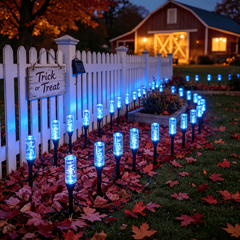 TEMU 30 Led Rgb Bubble Solar Pathway Light Set, 20ft 6m Changing Ip54 Landscape Lights For Garden Yard Decor