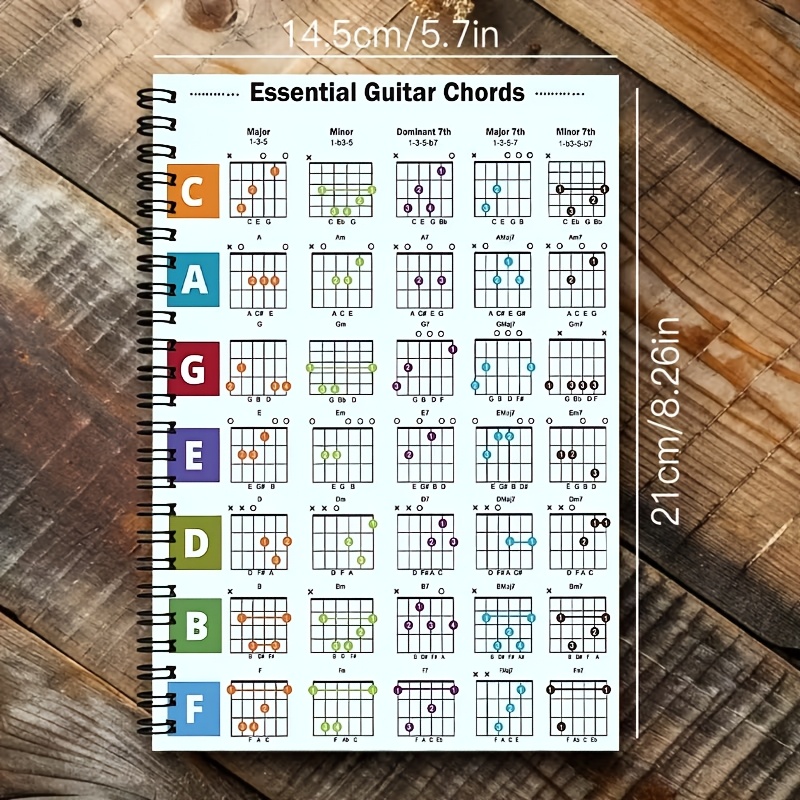 TEMU 123essential Guitar Chords Notebook With Music Chart - A5 Spiral Bound Book, 50 Sheets/100 Pages, Portable Notepad Suitable For Music Practice,