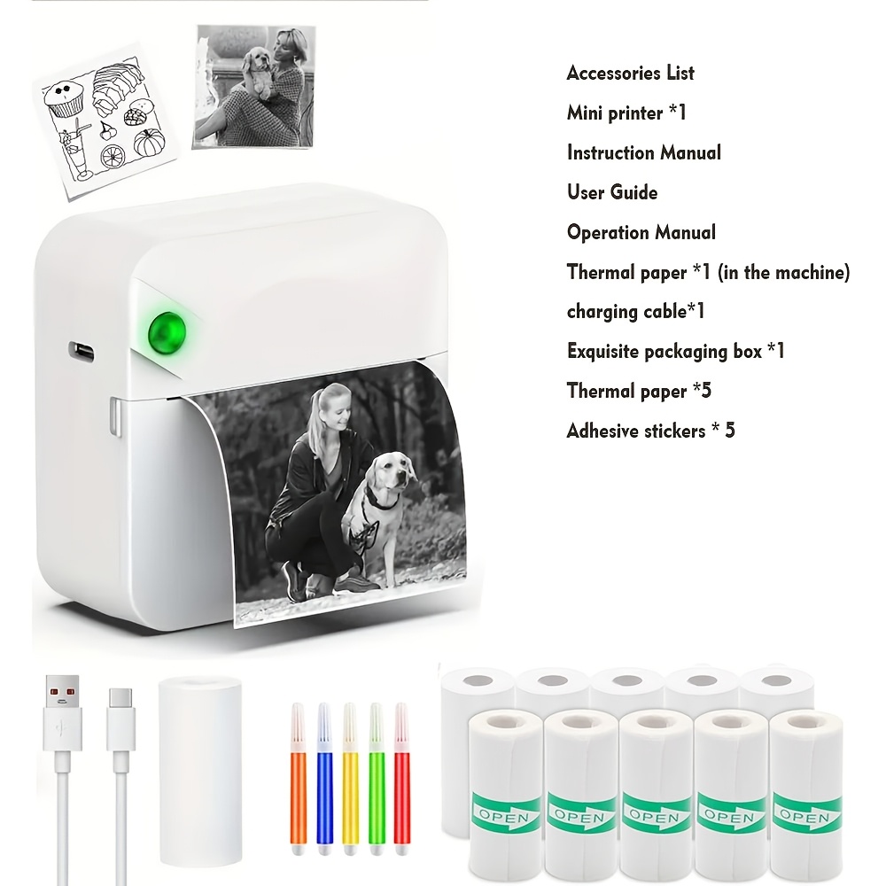 Image of Gotoogo Pocket Mini Printer Portable Wireless Thermal Photo Printer, Inkless Printing Gift Study Notes Label Receipt With 11 Rolls Of Paper