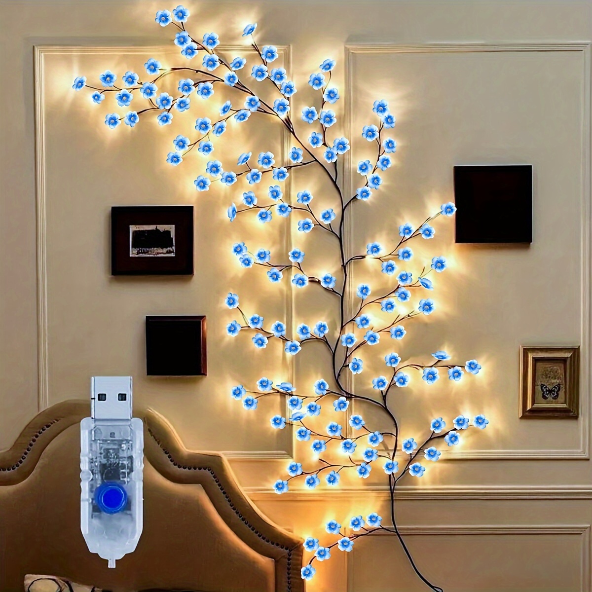 96 light usb powered cherry   led fairy lights 5 9ft faux floral garland with dimmable brightness warm   light   for indoor home decor christmas bedroom kitchen party decoration no batteries battery free Product details 1