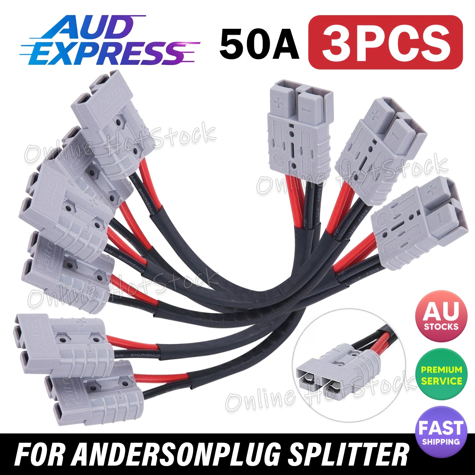 TEMU 3pcs 50amp Anderson Double Connector Y Adapter 6mm Automotive Solar Cable Aud