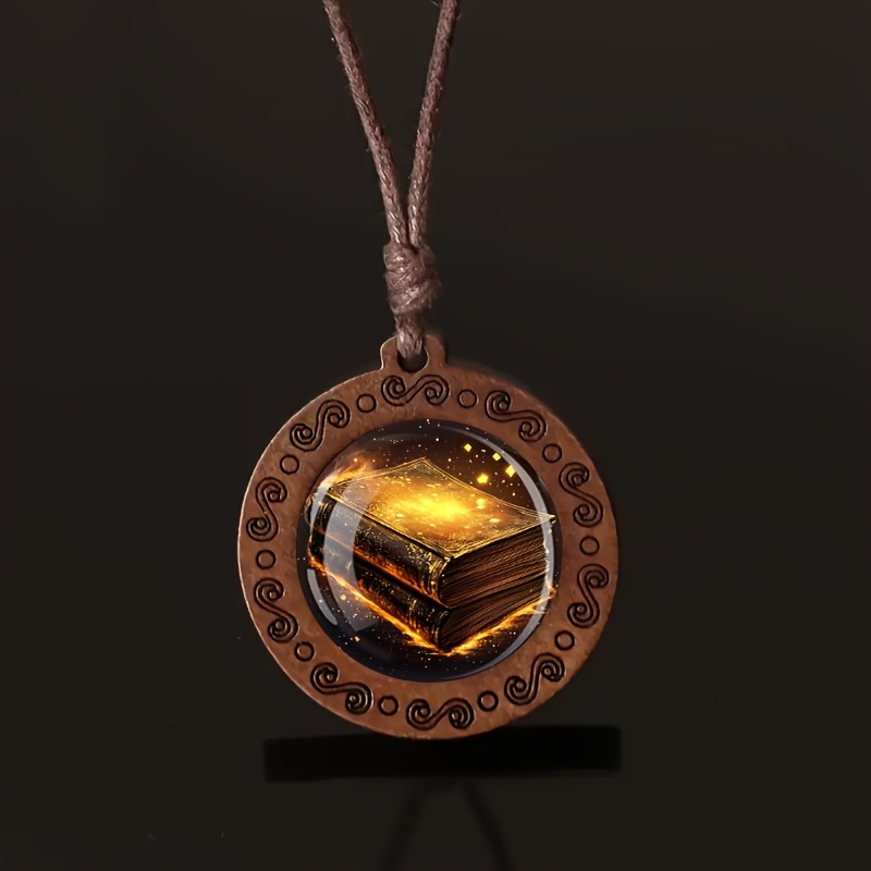Wood Necklace with Triangular Bead Pendant, Adjustable Cord