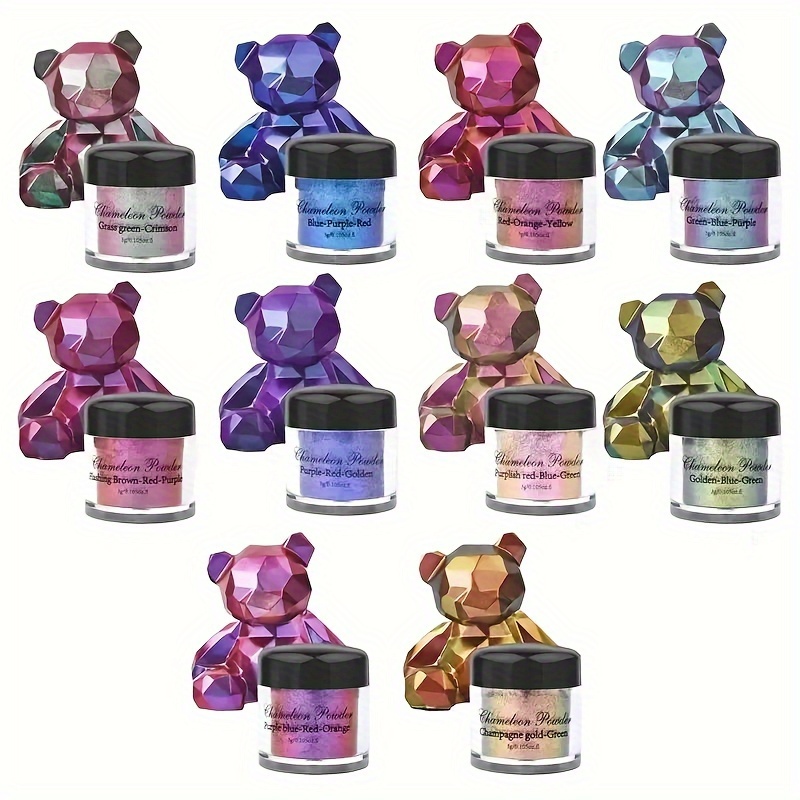 

10pcs Pigments Caméléon, Résine Époxy Chatoyante Poudre De Mica Colorant Caméléon, Paillettes De Couleur Métallique Et Poudre Magique - Créer Unique Et Coloré