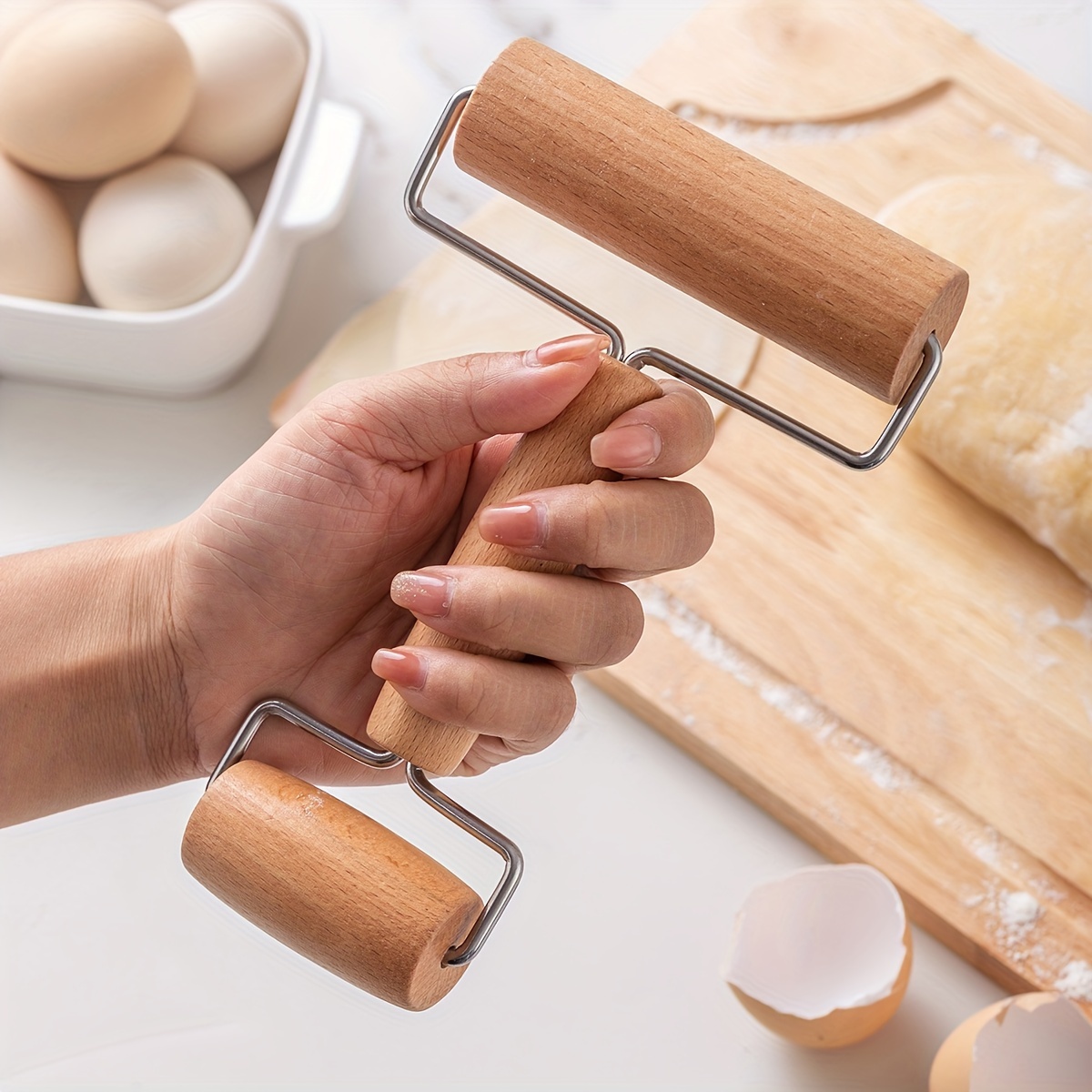 Easy-Grip Dual-Ended Rolling Pin - Stainless Steel & Wood, Perfect for Pizza, Pie, Cookies, Dumplings & Noodles - Essential Kitchen Gadget