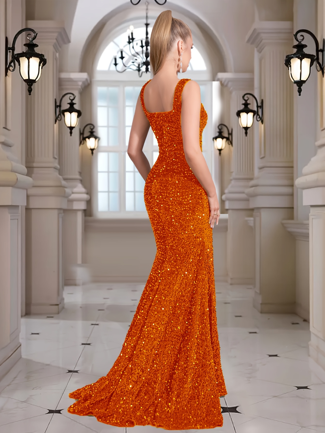 elegant sequin mermaid dress sleeveless square - Temu Germany