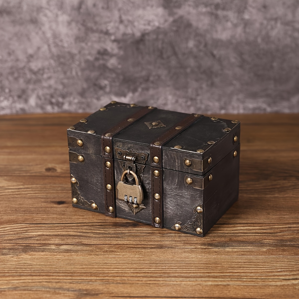 TEMU A Vintage Wooden Treasure Box In Gray/red/green, A Desktop Storage Wooden Box With A Lock, A Retro Souvenir Storage Box, A Treasure Storage